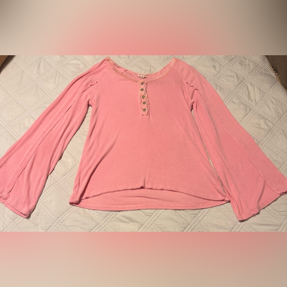 💗Perfect Pink POL Long Sleeve  Lace Detailed Top